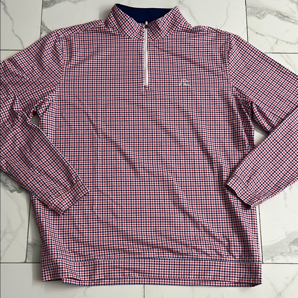 Rhoback Red White and Blue plaid 1/4 zip.